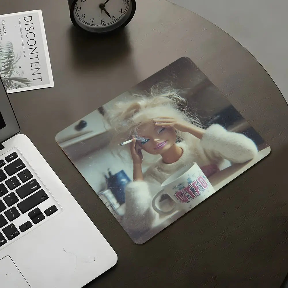 "Exhausted from Work and Life" Square Mouse Pad, Fun Stress-Relief Desktop Protection Pad, Rubber Non-Slip Lock-Edge Work Pad, Small Size Suitable for Laptop, Desktop Games & Work, Workplace Stress-Relief Gift for Family & Friends