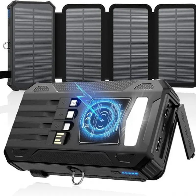 Solar Charger Power Bank - 48000Mah Wireless Portable Charger Built-In 4 Cables and 4 Solar Panels, PD QC 3.0 Fast USB C Battery Pack with Flashlight for Camping Travel