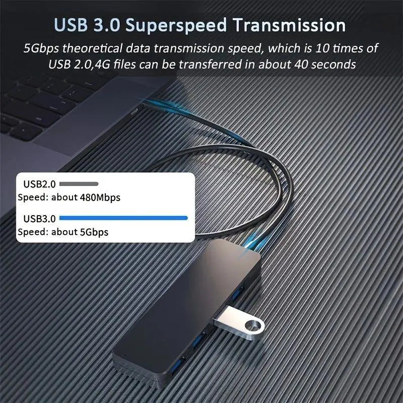 4-In-1 USB 3.0 Hub, Portable USB Hub 4-Port Hub Splitter Multi-Function Adapter and Extension for Laptops, Desktop Computers and Phones, Office Accessories #GLOBAL PICKS