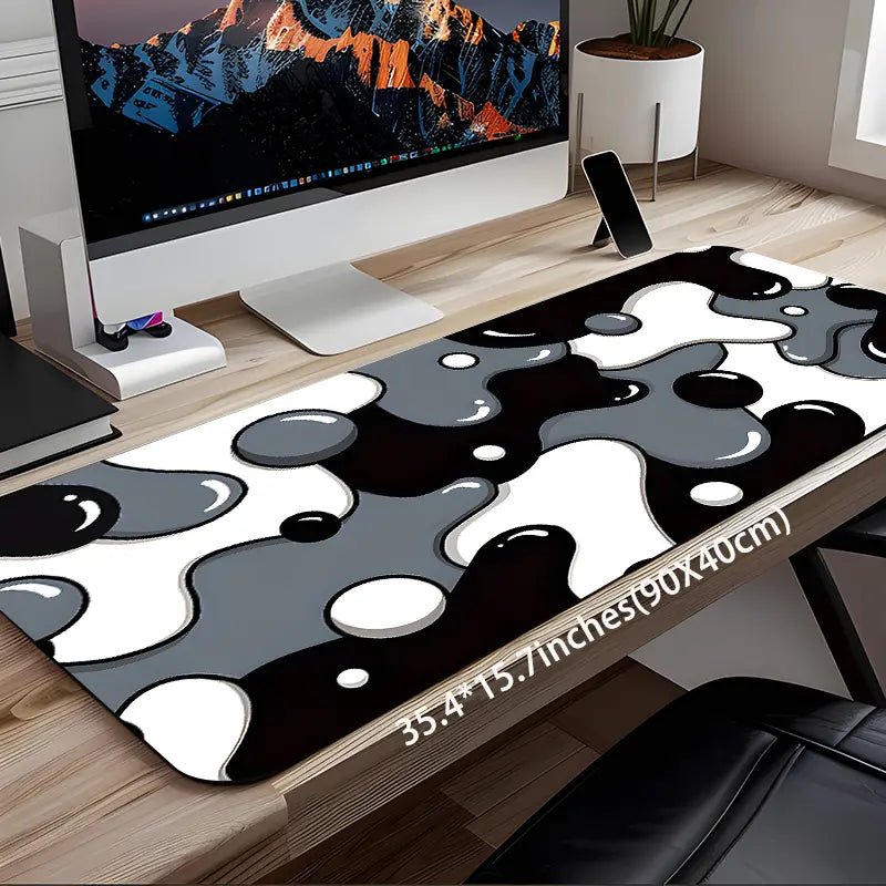 Abstract Black White Fluid Design Large Gaming Mouse Pad,Desktop Drotection Pad,Washable Rubber Pad Non-Slip Lock Edge Suitable for Home Office,Desk Accessories,Computer Desk Accessories