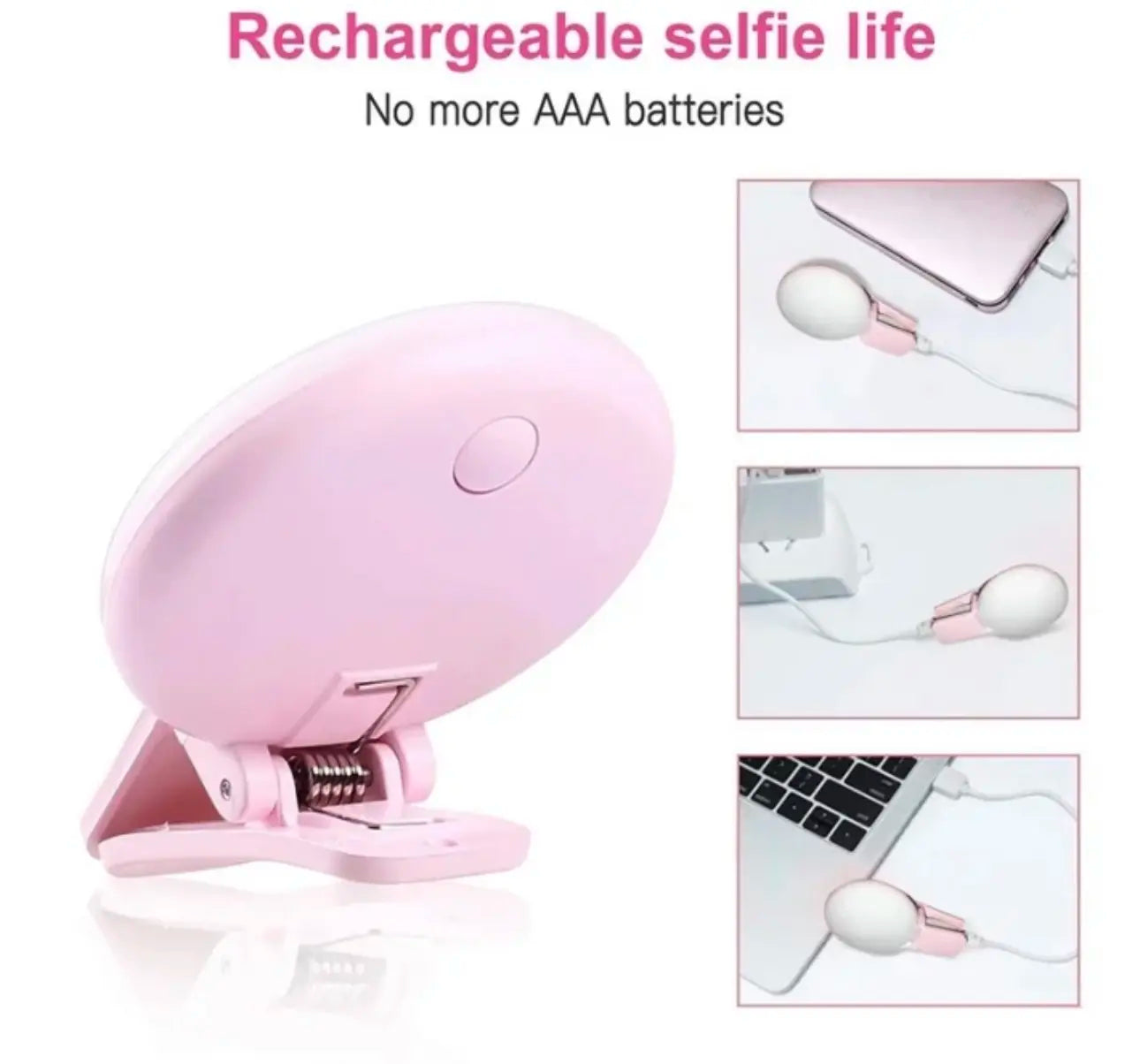 Mini Selfie Ring Light for Cellphones, Rechargeable Cell Phone Selfie Ring Light Clip on for Cellphones, Laptop, Make Up, Portable Phone Light