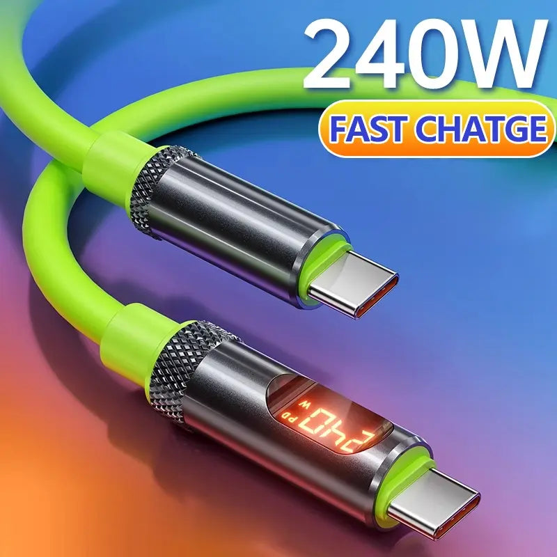 240W Super Fast Charging Cable, Type-C to Type-C Digital Display Charger, Rapid Charger Cable, Pd3.1 480Mbps High-Speed Data Transfer Line