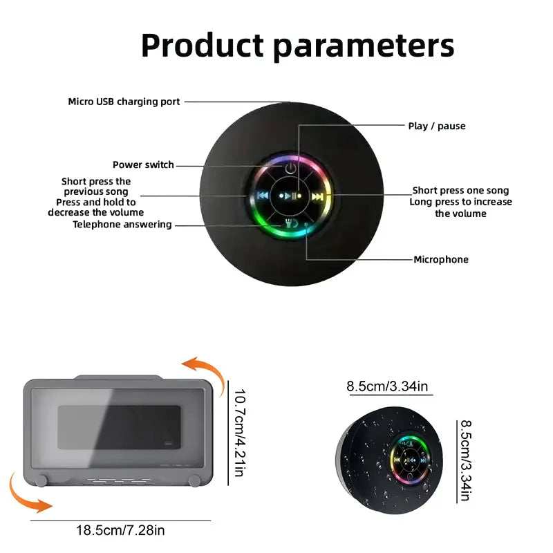 Waterproof Bluetooth-Compatible Speaker with LED Lights, Portable Wireless Mini Speaker for Bathroom, Kitchen and Outdoor Use, IPX4 Water-Resistant, Rechargeable Waterproof Speaker