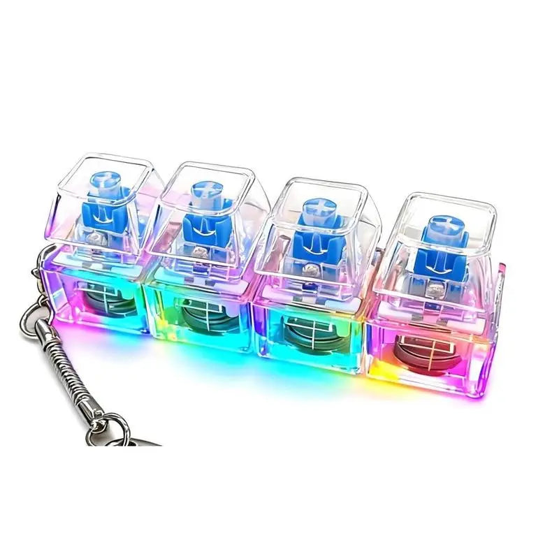 【Summervibes】Fidget Toys 1 Count LED Keyboard Keychain Fingertip Clicker Stress Relief Keychain Interesting Pendant‌ for Boys and Girls Portable Keychain Light with Crystal Keycaps and Transparent Design Unisex Elegant Style,Anxiety Toy