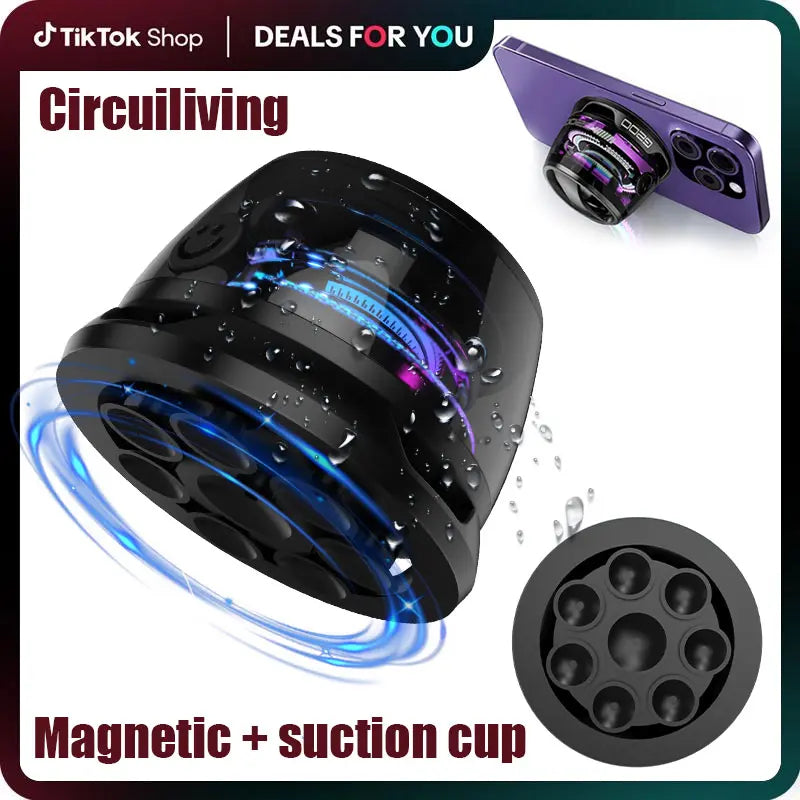 Circuiliving G200 Compact Portable Magnetic-Suction Cup Bluetooth Speaker - IPX4 Waterproof, RGB Lights, TWS Stereo Surround Sound, Smartphone Holder, Suitable for Outdoor & Car Use, Compatible with Iphone & Android, Ideal Gift
