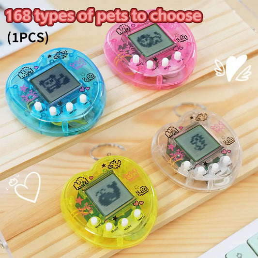 Mini Virtual Pet Game Console, 168 Pet Options Availabletransparent Heart-Shaped Appearance with DIY Customizationportable Design (Can Be Used as Keychain/Bag Pendant)Educational Interactive Toy for Kids’ Pet-Raising Funideal Gift for Halloween