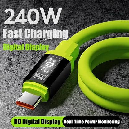Digital Display 240W Super Fast Charging Cable, USB-C to USB-C Silicone Smartphone Charger Line, Compatible with Iphone 16 Pro Max, Samsung Galaxy S23/S22/S21
