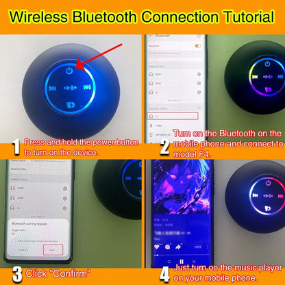Waterproof Bluetooth-Compatible Speaker with LED Lights, Portable Wireless Mini Speaker for Bathroom, Kitchen and Outdoor Use, IPX4 Water-Resistant, Rechargeable Waterproof Speaker