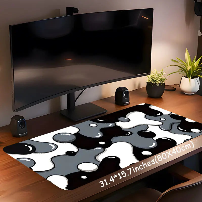 Abstract Black White Fluid Design Large Gaming Mouse Pad,Desktop Drotection Pad,Washable Rubber Pad Non-Slip Lock Edge Suitable for Home Office,Desk Accessories,Computer Desk Accessories