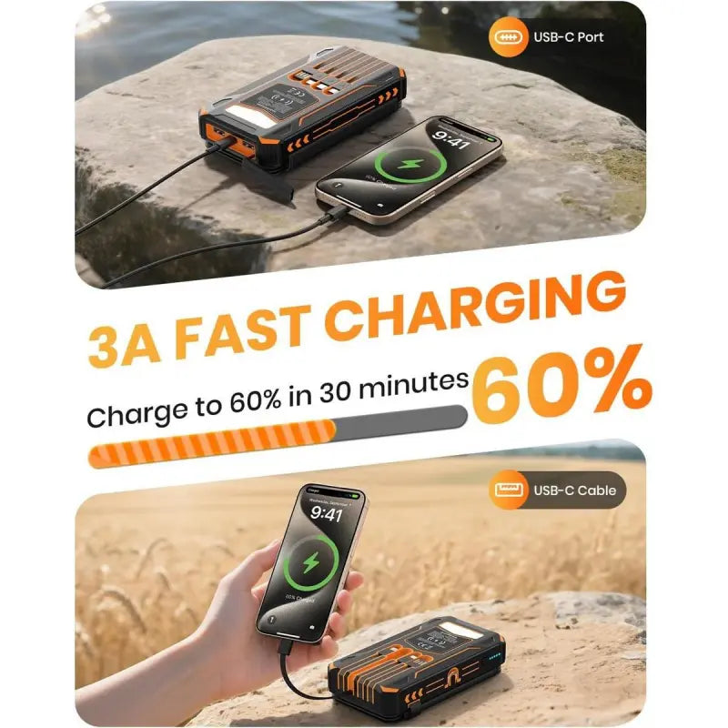 Solar Charger Power Bank - 48000Mah Wireless Portable Charger Built-In 4 Cables and 4 Solar Panels, PD QC 3.0 Fast USB C Battery Pack with Flashlight for Camping Travel