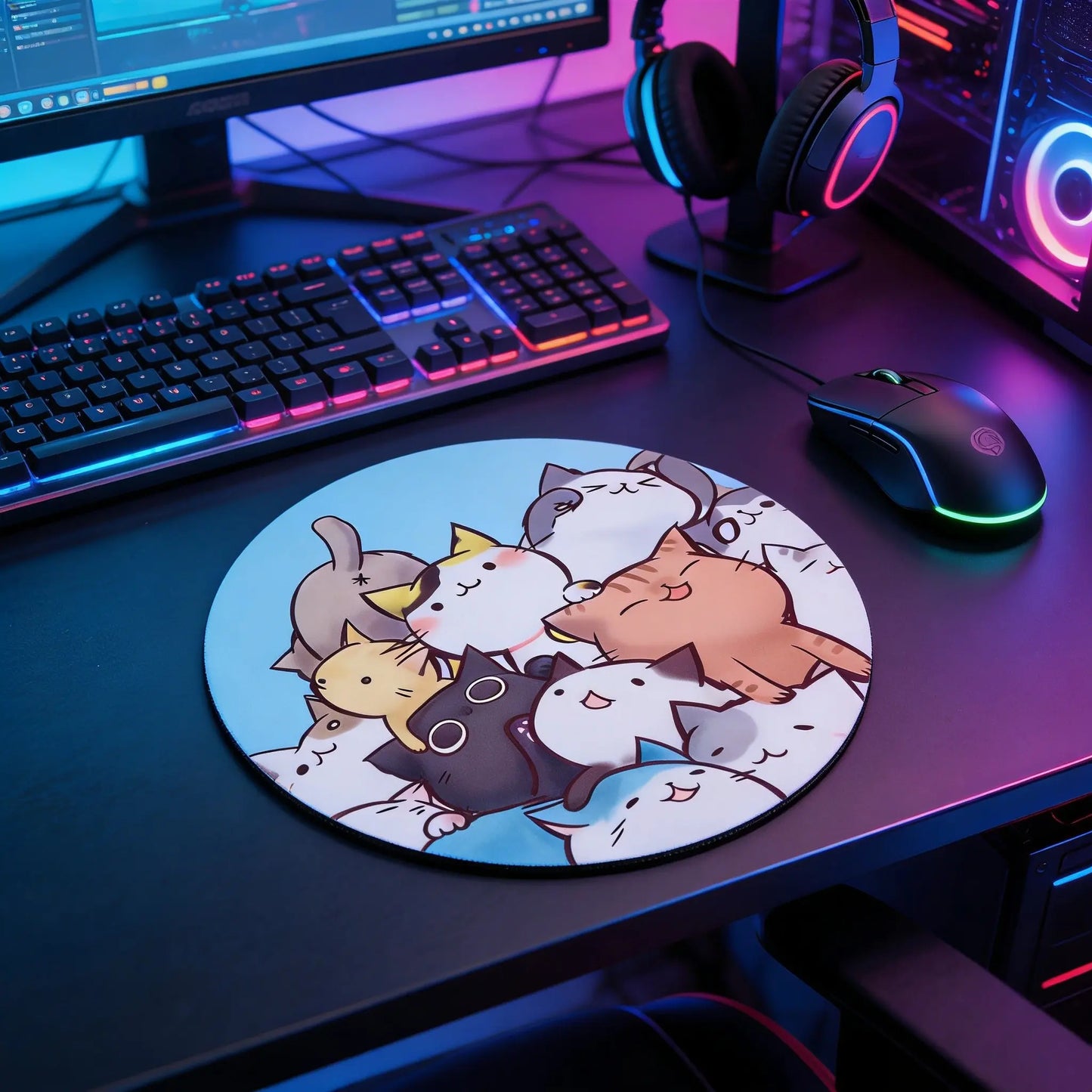 Fashion Cartoon round Mouse Pad, Anti-Slip Rubber Base, Computer Gaming Mouse Mat, Small Desktop Pad for Girls and Ladies, 7.87 Inches, Desktop Accessory