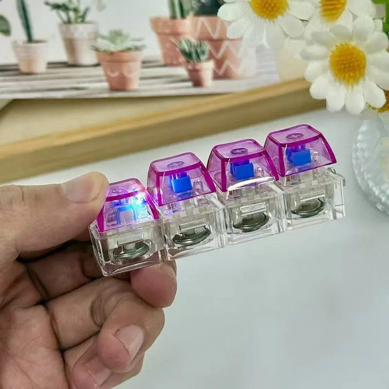 【Summervibes】Fidget Toys 1 Count LED Keyboard Keychain Fingertip Clicker Stress Relief Keychain Interesting Pendant‌ for Boys and Girls Portable Keychain Light with Crystal Keycaps and Transparent Design Unisex Elegant Style,Anxiety Toy