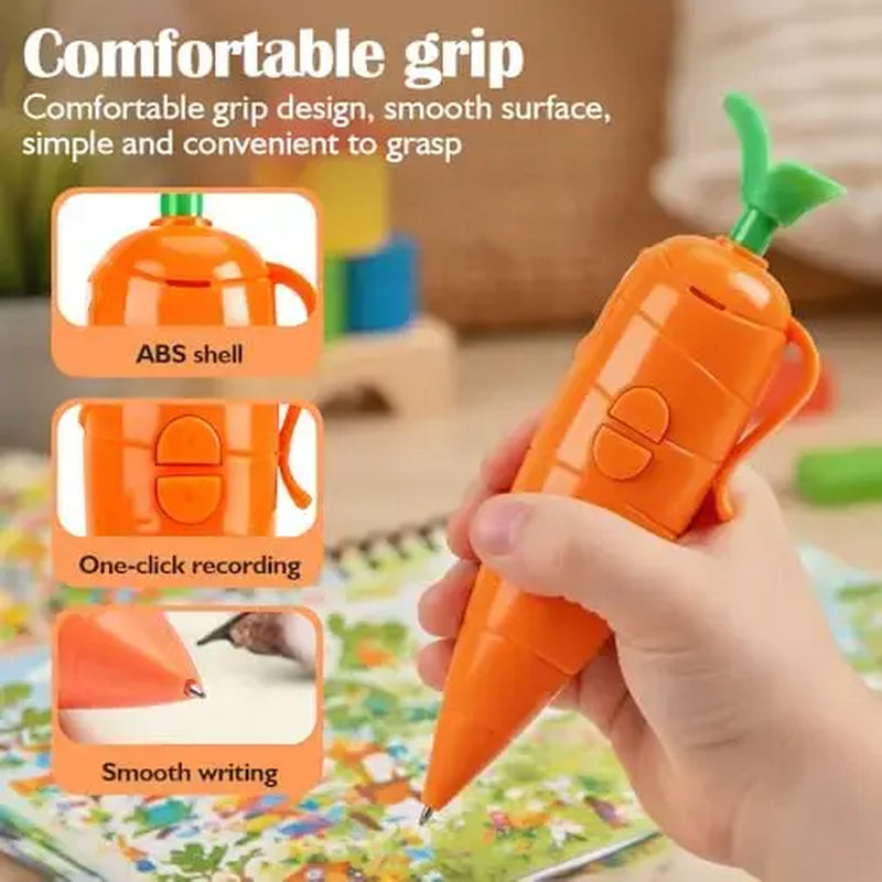 60-Second Voice Recorder with Playback & Audio Recorder Pen - Cute Carrot-Shaped Recorder Device, Smooth-Writing Ballpoint Pen - Fun & Creative Gift for Kids, Students, Teachers