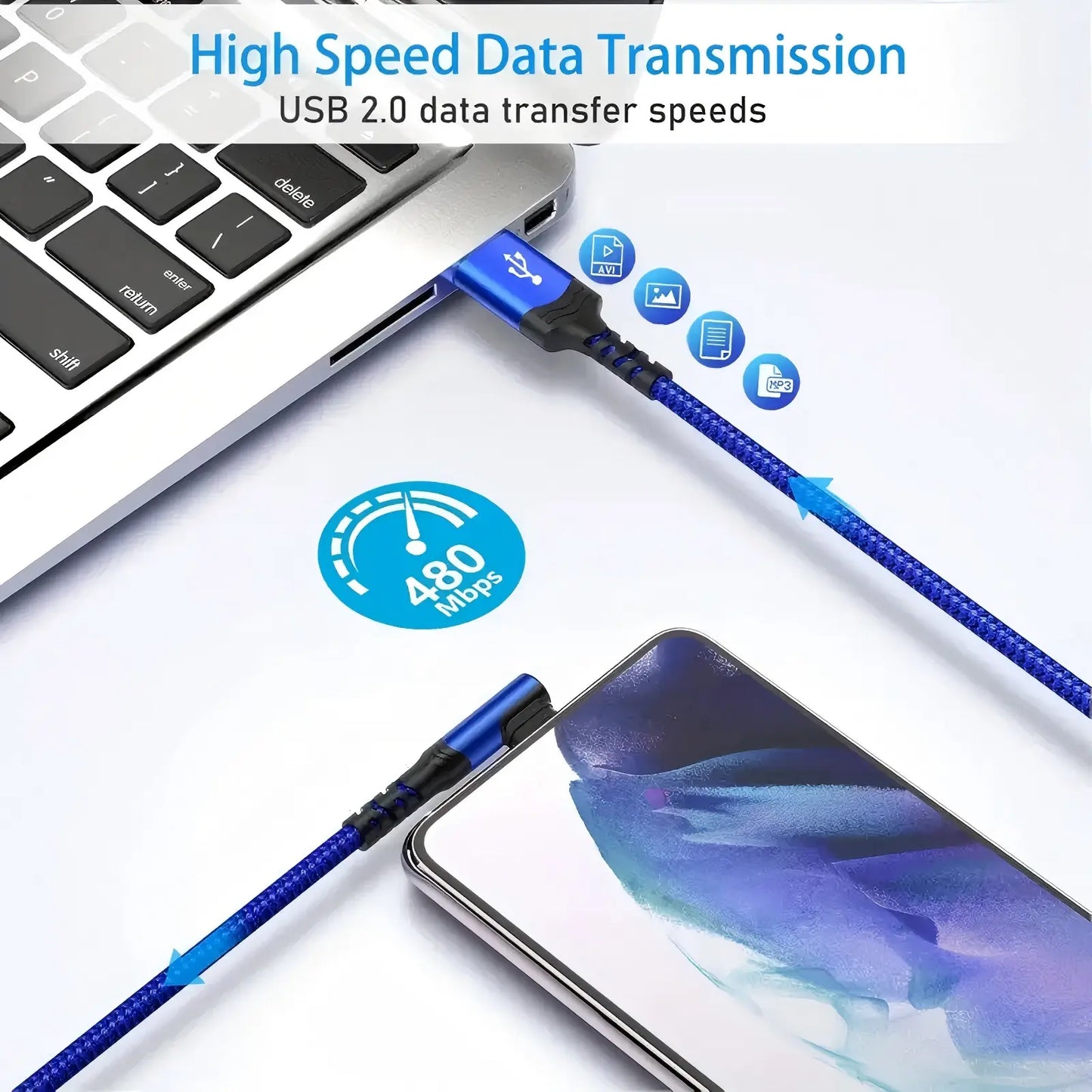 90-Degree USB-C Cable, USB-A to USB-C Right-Angle Nylon-Braided Durable Fast-Charging Cable for Cellphone, Iphone 16 Pro Max, Samsung Galaxy S24 Ultra and Ipad Air 6