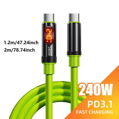 240W Super Fast Charging Cable, Type-C to Type-C Digital Display Charger, Rapid Charger Cable, Pd3.1 480Mbps High-Speed Data Transfer Line