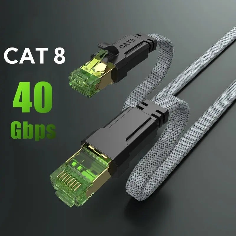 Cat 8 Ethernet Cable, High Speed Braided Twisted Pair 40Gbps 2000Mhz Network Cord, Heavy Duty LAN Cable Universal Compatibility Compatible for Gaming PC PS5 Xbox Modem Router