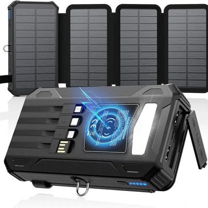 Solar Charger Power Bank - 48000Mah Wireless Portable Charger Built-In 4 Cables and 4 Solar Panels, PD QC 3.0 Fast USB C Battery Pack with Flashlight for Camping Travel
