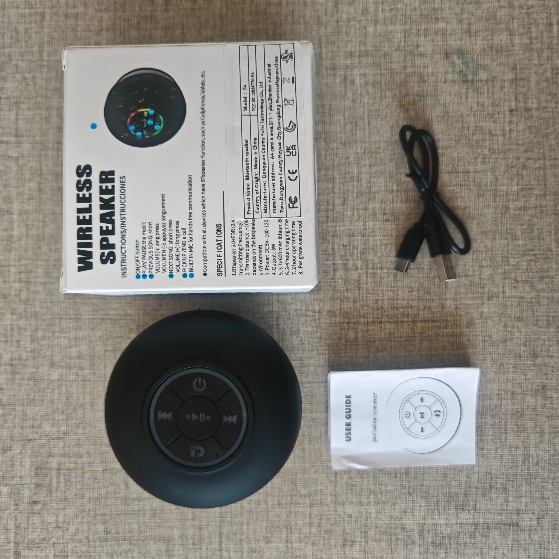 Waterproof Bluetooth-Compatible Speaker with LED Lights, Portable Wireless Mini Speaker for Bathroom, Kitchen and Outdoor Use, IPX4 Water-Resistant, Rechargeable Waterproof Speaker