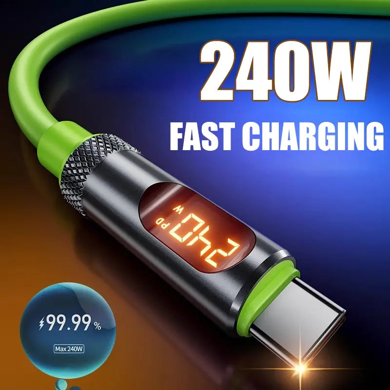 240W Super Fast Charging Cable, Type-C to Type-C Digital Display Charger, Rapid Charger Cable, Pd3.1 480Mbps High-Speed Data Transfer Line