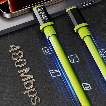 Digital Display 240W Super Fast Charging Cable, USB-C to USB-C Silicone Smartphone Charger Line, Compatible with Iphone 16 Pro Max, Samsung Galaxy S23/S22/S21