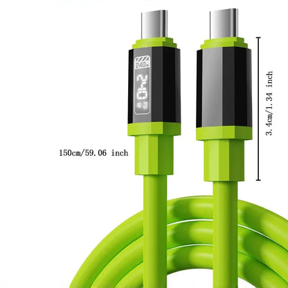 Digital Display 240W Super Fast Charging Cable, USB-C to USB-C Silicone Smartphone Charger Line, Compatible with Iphone 16 Pro Max, Samsung Galaxy S23/S22/S21