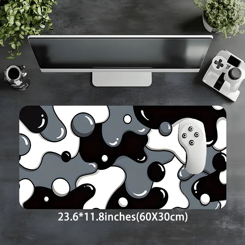 Abstract Black White Fluid Design Large Gaming Mouse Pad,Desktop Drotection Pad,Washable Rubber Pad Non-Slip Lock Edge Suitable for Home Office,Desk Accessories,Computer Desk Accessories