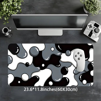 Abstract Black White Fluid Design Large Gaming Mouse Pad,Desktop Drotection Pad,Washable Rubber Pad Non-Slip Lock Edge Suitable for Home Office,Desk Accessories,Computer Desk Accessories