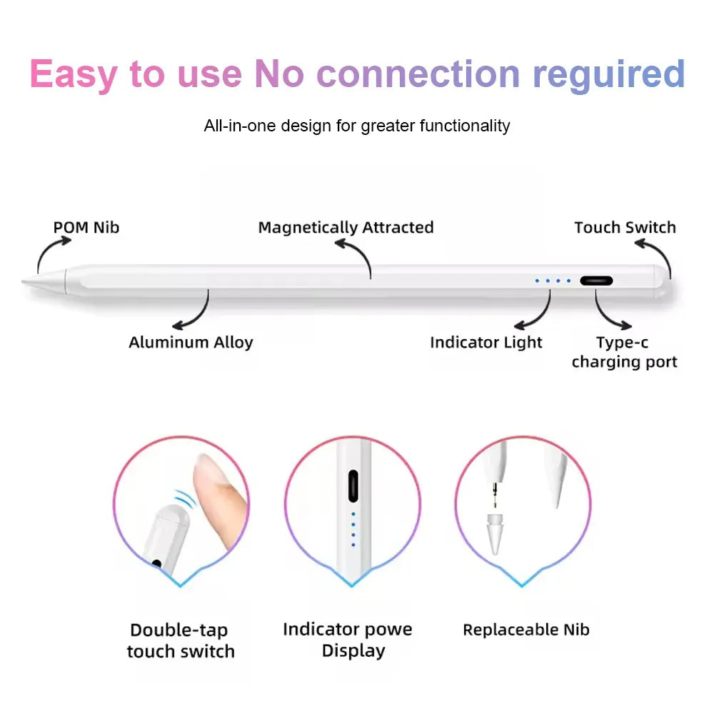 Universal Touch Pen, Touch Stylus | Fast Charging & Palm Rejection | One-Click Power on | Magnetic Fixing | Replaceable Nib | Long Battery Life