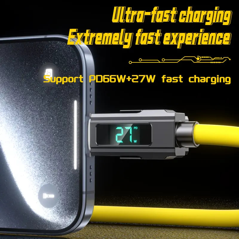 65W 4-In-1 USB-C Connection Cable with LED Display, PD 5A Fast Charging, Data Sync, USB-A, Type-C, Lightning, Aluminum, Compatible with Iphone 16/15, Ipad, Samsung and Laptops