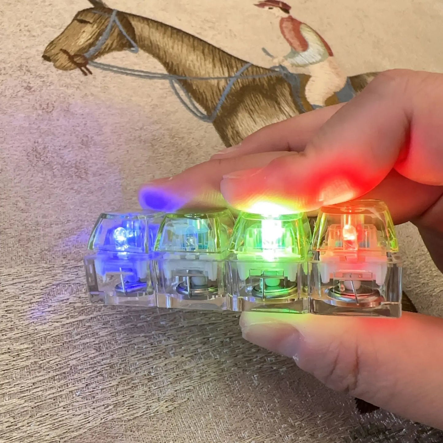 【Summervibes】Fidget Toys 1 Count LED Keyboard Keychain Fingertip Clicker Stress Relief Keychain Interesting Pendant‌ for Boys and Girls Portable Keychain Light with Crystal Keycaps and Transparent Design Unisex Elegant Style,Anxiety Toy