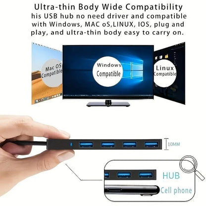 4-In-1 USB 3.0 Hub, Portable USB Hub 4-Port Hub Splitter Multi-Function Adapter and Extension for Laptops, Desktop Computers and Phones, Office Accessories #GLOBAL PICKS