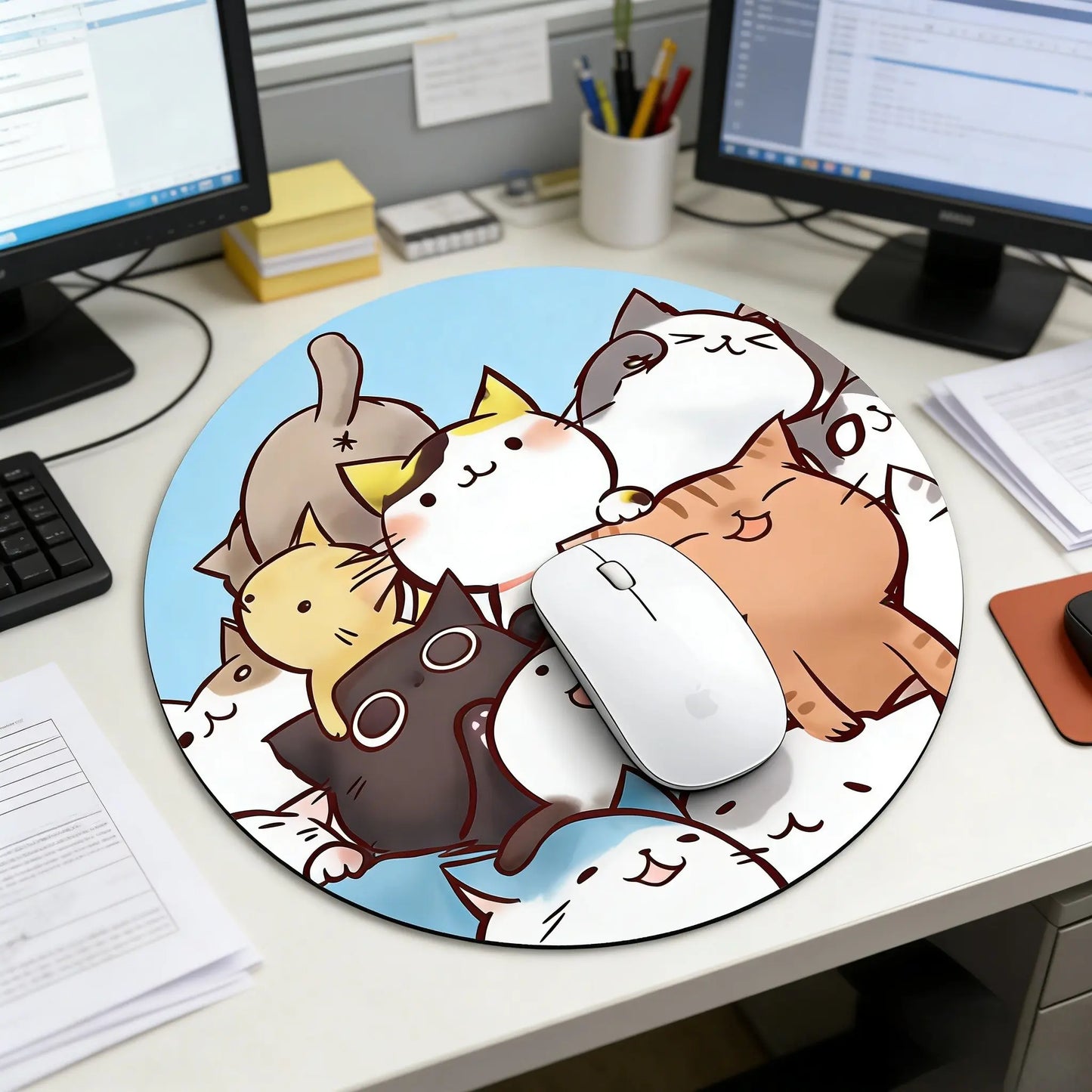 Fashion Cartoon round Mouse Pad, Anti-Slip Rubber Base, Computer Gaming Mouse Mat, Small Desktop Pad for Girls and Ladies, 7.87 Inches, Desktop Accessory