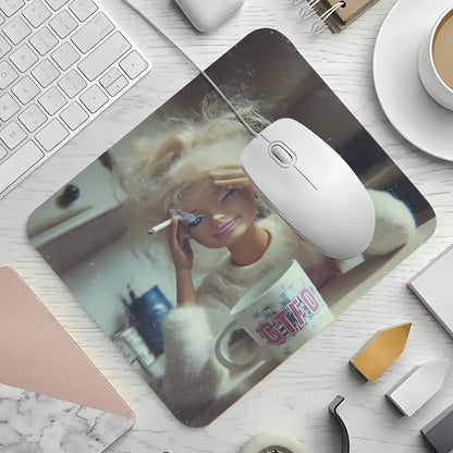 "Exhausted from Work and Life" Square Mouse Pad, Fun Stress-Relief Desktop Protection Pad, Rubber Non-Slip Lock-Edge Work Pad, Small Size Suitable for Laptop, Desktop Games & Work, Workplace Stress-Relief Gift for Family & Friends