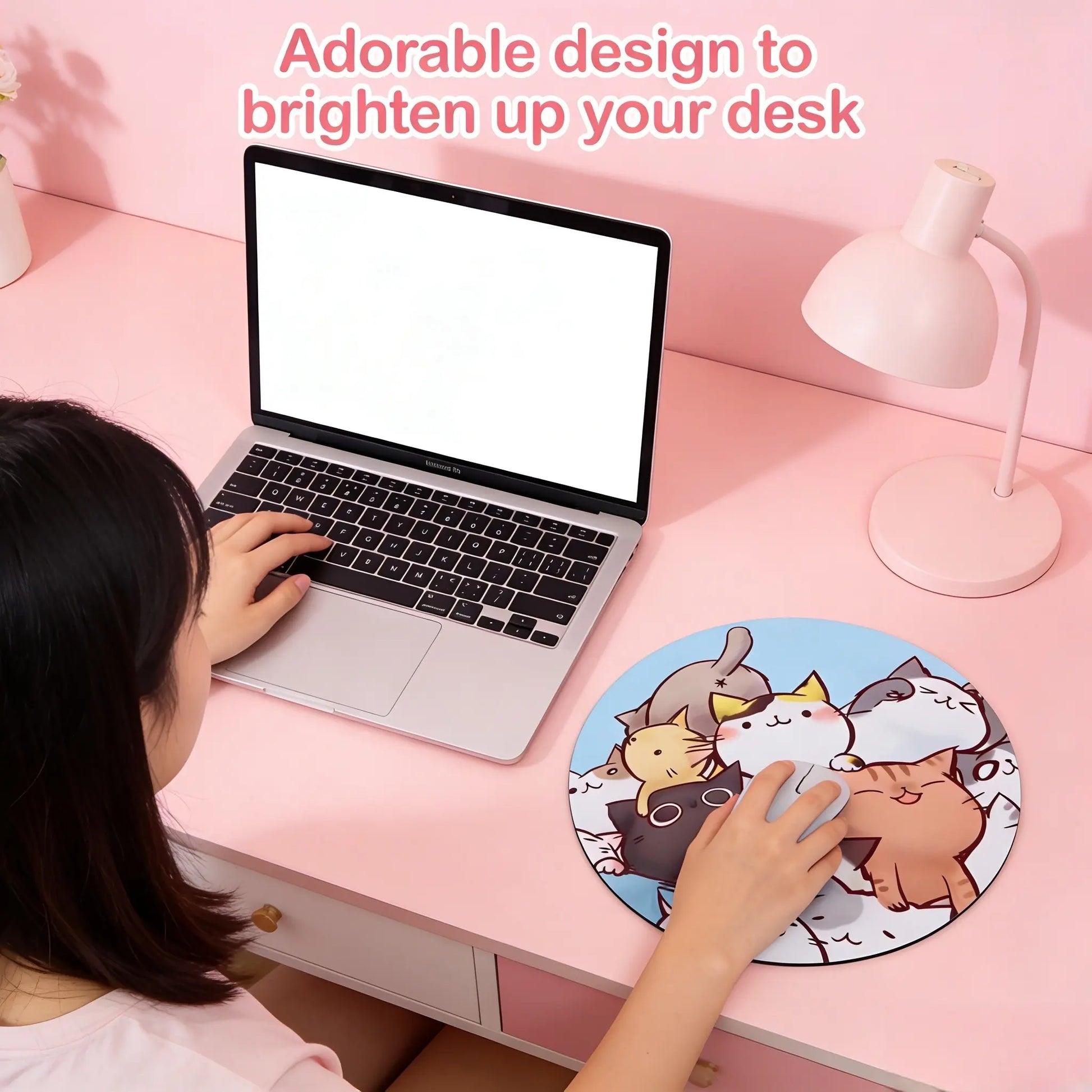 Fashion Cartoon round Mouse Pad, Anti-Slip Rubber Base, Computer Gaming Mouse Mat, Small Desktop Pad for Girls and Ladies, 7.87 Inches, Desktop Accessory