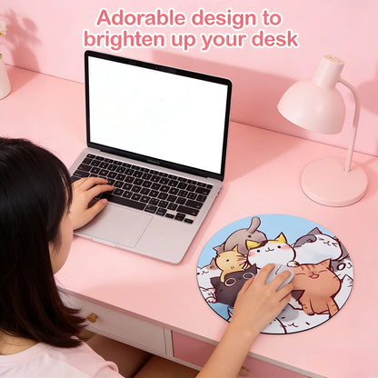 Fashion Cartoon round Mouse Pad, Anti-Slip Rubber Base, Computer Gaming Mouse Mat, Small Desktop Pad for Girls and Ladies, 7.87 Inches, Desktop Accessory