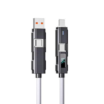 65W 4-In-1 USB-C Connection Cable with LED Display, PD 5A Fast Charging, Data Sync, USB-A, Type-C, Lightning, Aluminum, Compatible with Iphone 16/15, Ipad, Samsung and Laptops