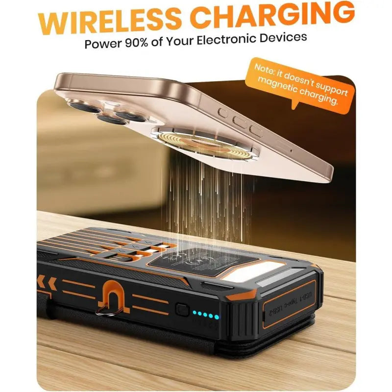 Solar Charger Power Bank - 48000Mah Wireless Portable Charger Built-In 4 Cables and 4 Solar Panels, PD QC 3.0 Fast USB C Battery Pack with Flashlight for Camping Travel