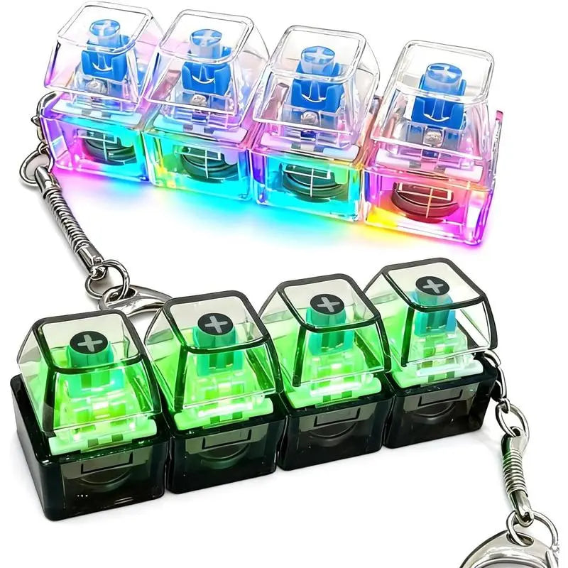 【Summervibes】Fidget Toys 1 Count LED Keyboard Keychain Fingertip Clicker Stress Relief Keychain Interesting Pendant‌ for Boys and Girls Portable Keychain Light with Crystal Keycaps and Transparent Design Unisex Elegant Style,Anxiety Toy