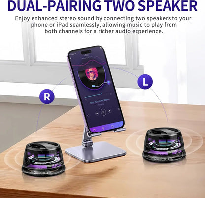 Circuiliving G200 Compact Portable Magnetic-Suction Cup Bluetooth Speaker - IPX4 Waterproof, RGB Lights, TWS Stereo Surround Sound, Smartphone Holder, Suitable for Outdoor & Car Use, Compatible with Iphone & Android, Ideal Gift