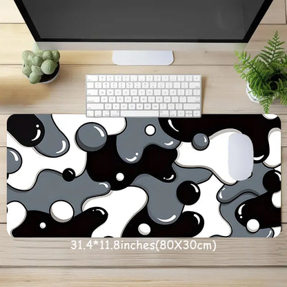 Abstract Black White Fluid Design Large Gaming Mouse Pad,Desktop Drotection Pad,Washable Rubber Pad Non-Slip Lock Edge Suitable for Home Office,Desk Accessories,Computer Desk Accessories