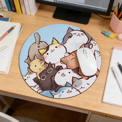 Fashion Cartoon round Mouse Pad, Anti-Slip Rubber Base, Computer Gaming Mouse Mat, Small Desktop Pad for Girls and Ladies, 7.87 Inches, Desktop Accessory