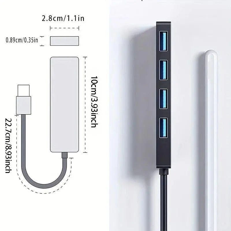 4-In-1 USB 3.0 Hub, Portable USB Hub 4-Port Hub Splitter Multi-Function Adapter and Extension for Laptops, Desktop Computers and Phones, Office Accessories #GLOBAL PICKS