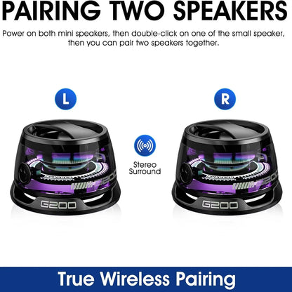 Circuiliving G200 Compact Portable Magnetic-Suction Cup Bluetooth Speaker - IPX4 Waterproof, RGB Lights, TWS Stereo Surround Sound, Smartphone Holder, Suitable for Outdoor & Car Use, Compatible with Iphone & Android, Ideal Gift