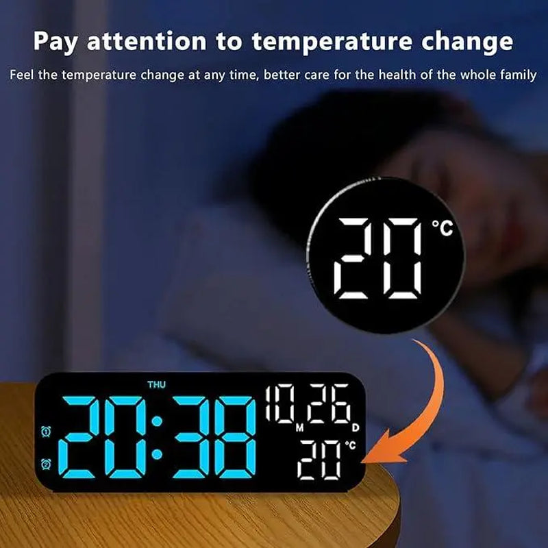 【Summer Sale Deals】Usb & Battery Charging Digital Wall Clock,Large Screen Wall Clock with Indoor Temperature Date Week Display Digital Clock, Multifunctional Alarm Clock，Halloween Gifts