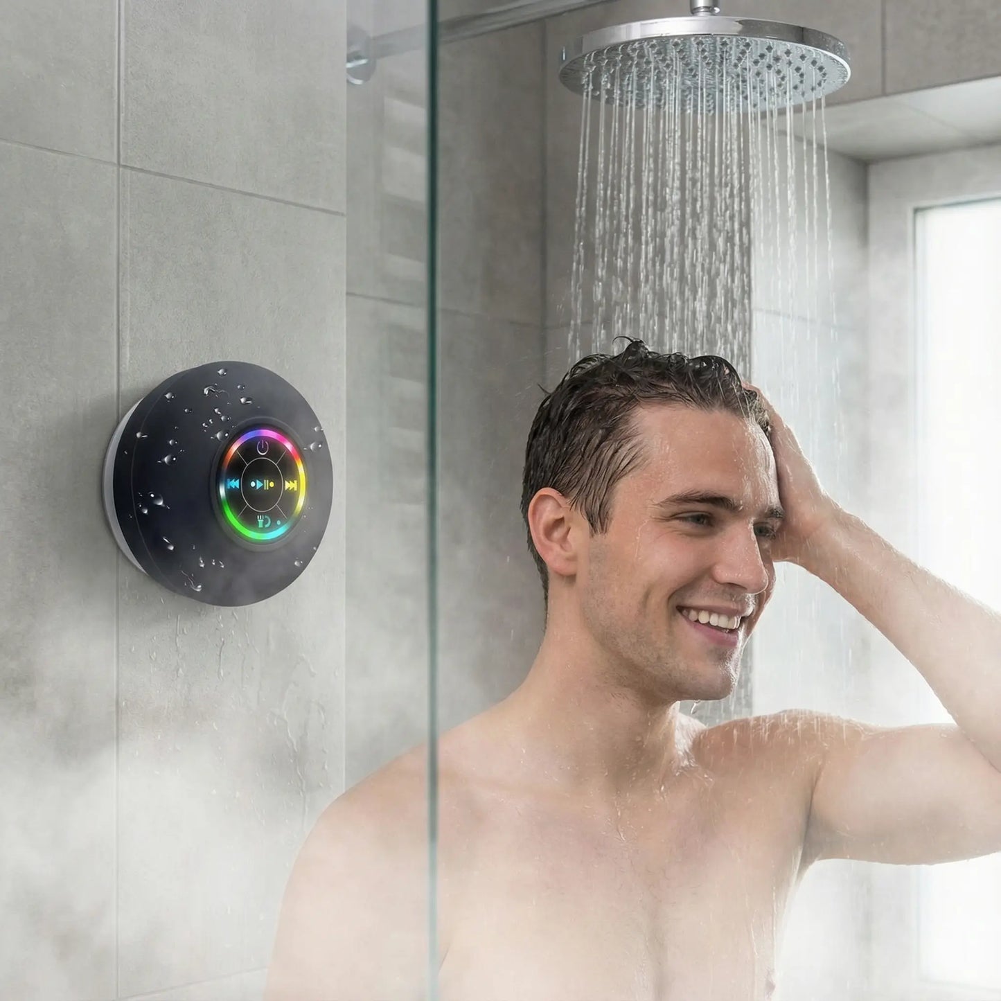 Waterproof Bluetooth-Compatible Speaker with LED Lights, Portable Wireless Mini Speaker for Bathroom, Kitchen and Outdoor Use, IPX4 Water-Resistant, Rechargeable Waterproof Speaker