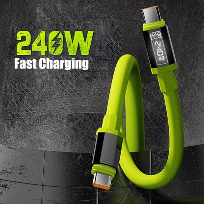 Digital Display 240W Super Fast Charging Cable, USB-C to USB-C Silicone Smartphone Charger Line, Compatible with Iphone 16 Pro Max, Samsung Galaxy S23/S22/S21