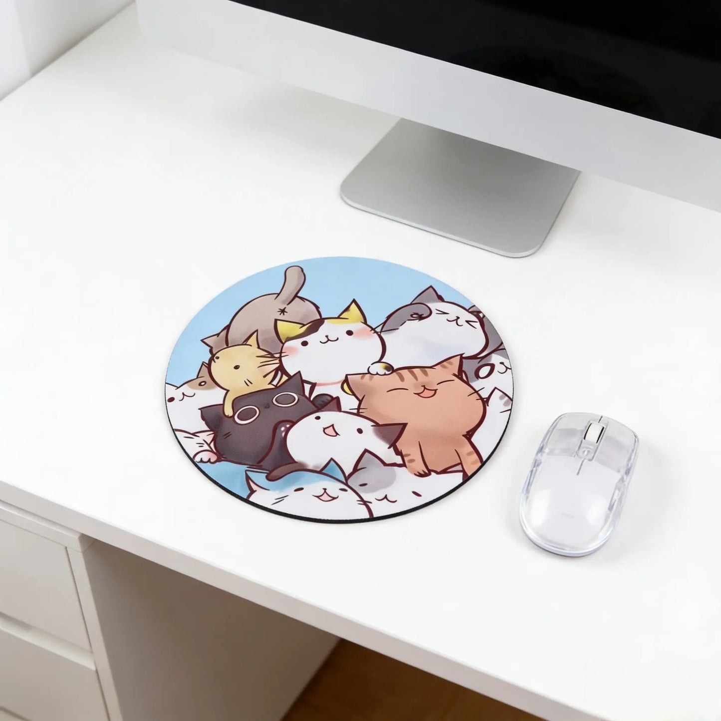 Fashion Cartoon round Mouse Pad, Anti-Slip Rubber Base, Computer Gaming Mouse Mat, Small Desktop Pad for Girls and Ladies, 7.87 Inches, Desktop Accessory