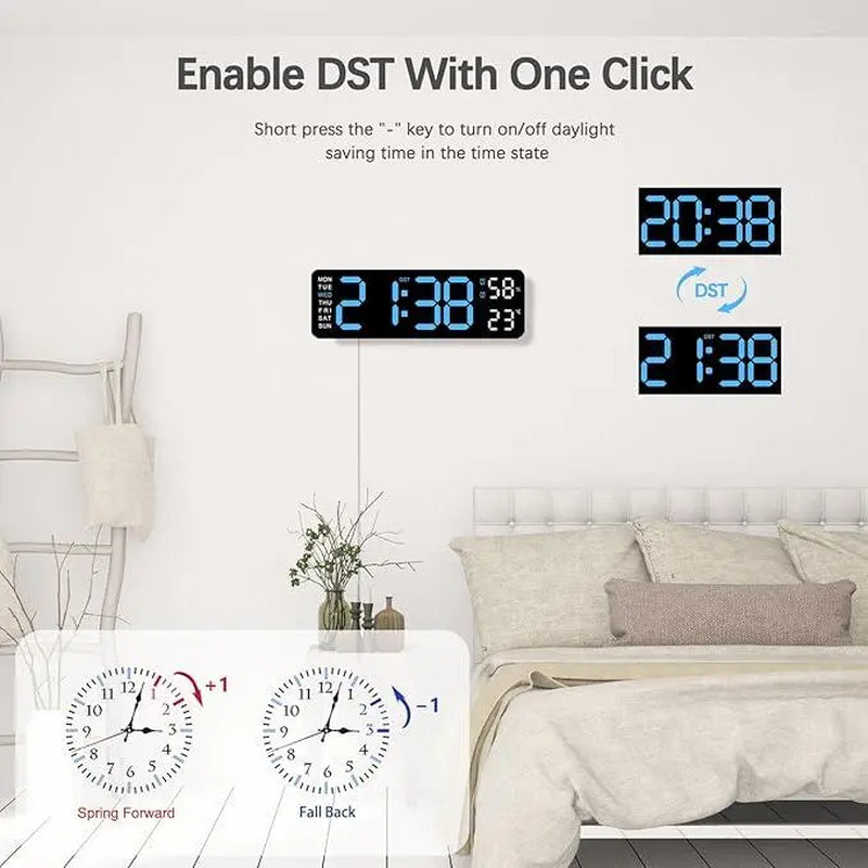【Summer Sale Deals】Usb & Battery Charging Digital Wall Clock,Large Screen Wall Clock with Indoor Temperature Date Week Display Digital Clock, Multifunctional Alarm Clock，Halloween Gifts