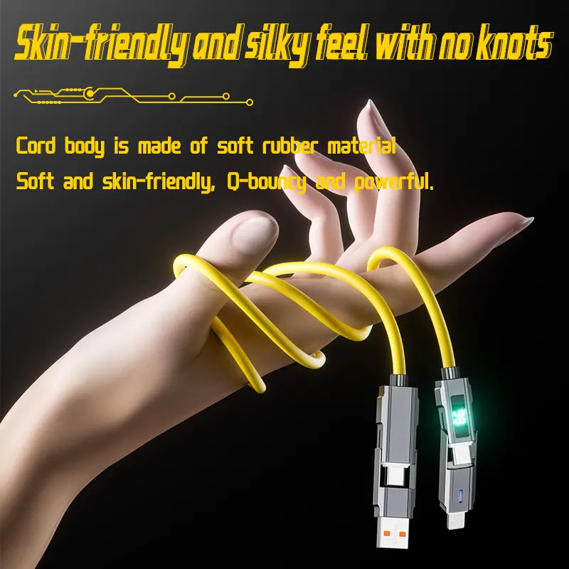 65W 4-In-1 USB-C Connection Cable with LED Display, PD 5A Fast Charging, Data Sync, USB-A, Type-C, Lightning, Aluminum, Compatible with Iphone 16/15, Ipad, Samsung and Laptops