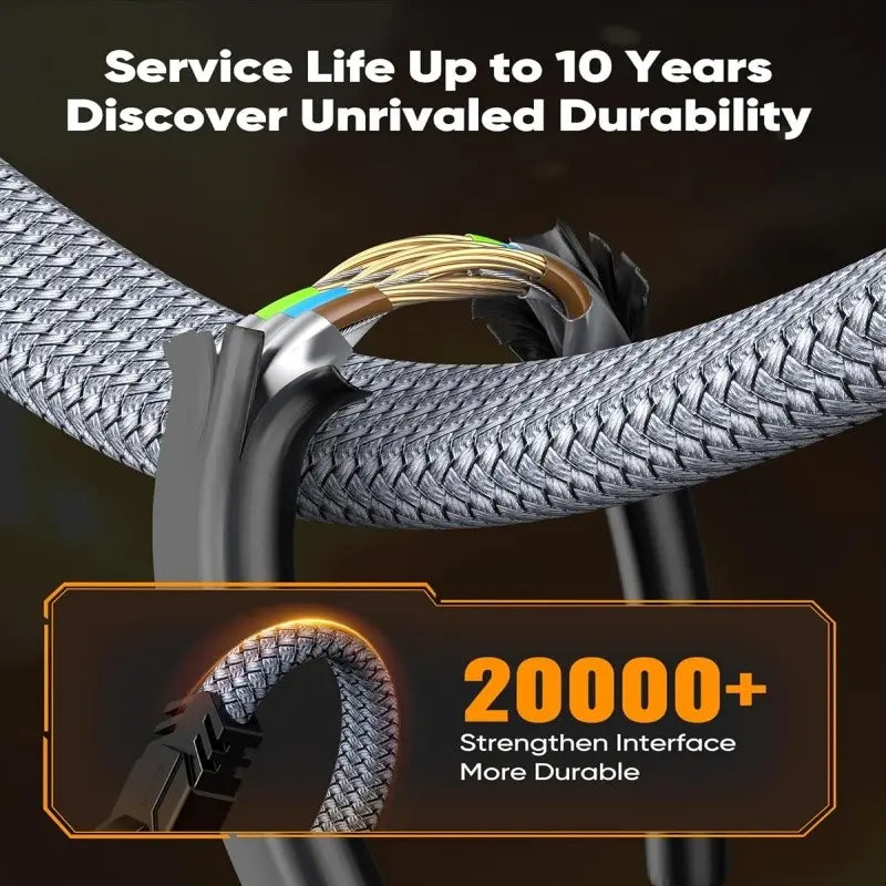 Cat 8 Ethernet Cable, High Speed Braided Twisted Pair 40Gbps 2000Mhz Network Cord, Heavy Duty LAN Cable Universal Compatibility Compatible for Gaming PC PS5 Xbox Modem Router